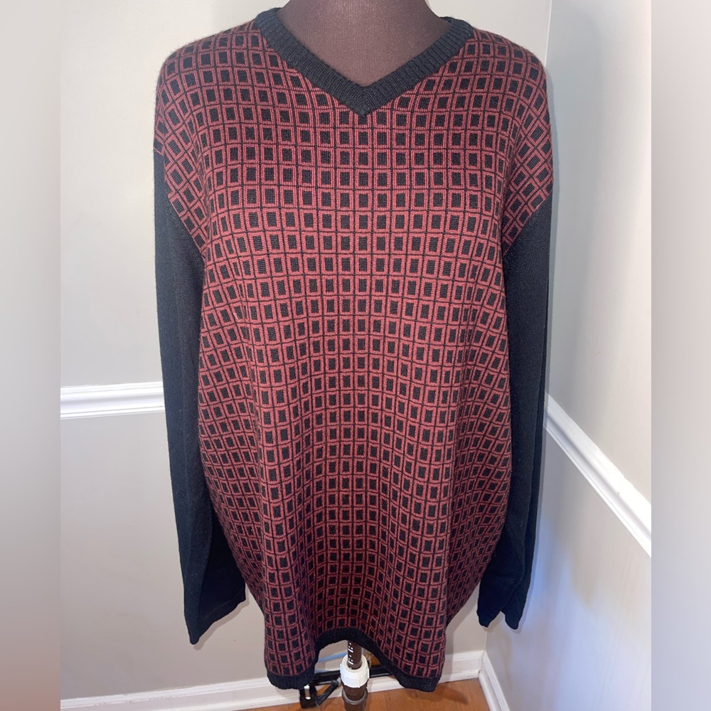 Kenneth Cole New‎ York Black Red Mens V Neck Sweater Wool Blend XL